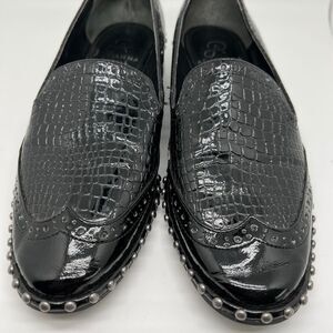 Adrianna Papell Women Loafer Shoes All Leather Upper Faux Snake Black Stud 7M